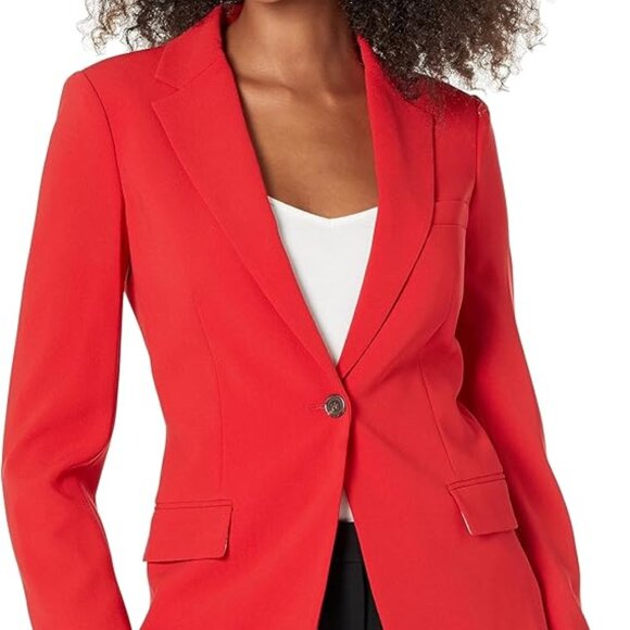 THEORY Staple Blazer in Admiral Crepe Geranium Red Size 0 Brand New w/ Tags - Picture 4 of 9